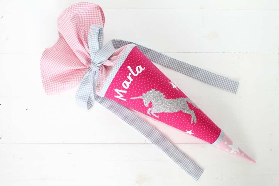 Geschwisterschultüte mit glitzer Einhorn pink